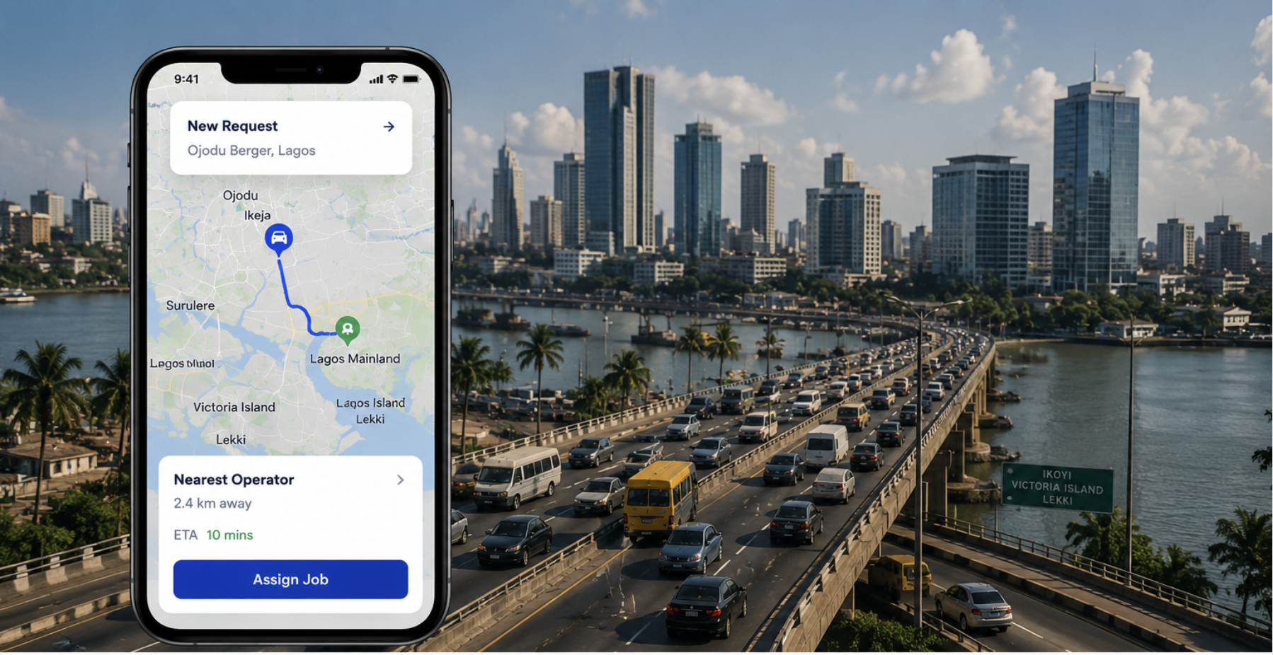 Operator receiving a roadside assistance request on their device